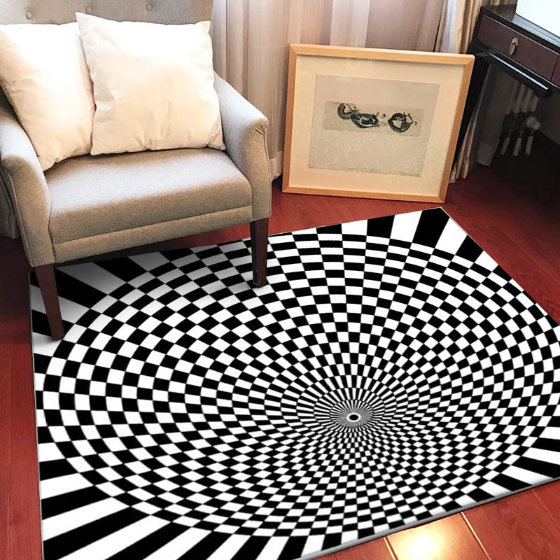 BowLift | Black-and-white bedroom rug novelty 3D small check pattern carpet polyester non-slip pet-friendly rug