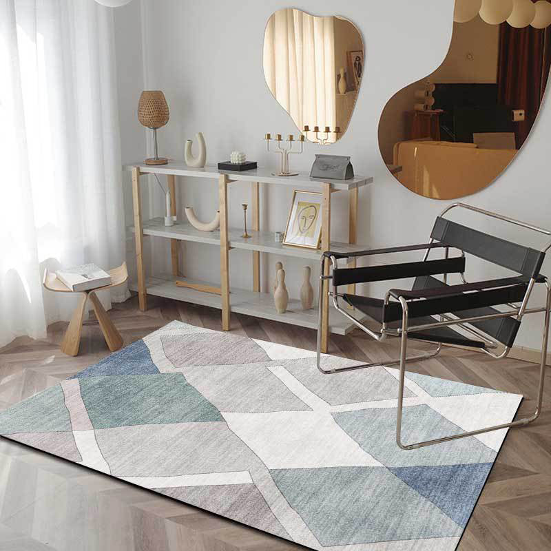BowLift | Resourceful Living Room Carpet in Ivory Diamond Print Carpet Polyester Machine Washable Anti-Slip Area Rug