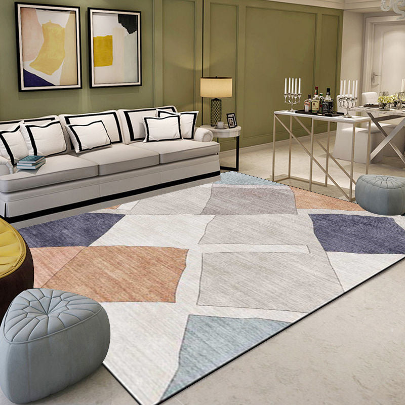 BowLift | Resourceful Living Room Carpet in Ivory Diamond Print Carpet Polyester Machine Washable Anti-Slip Area Rug