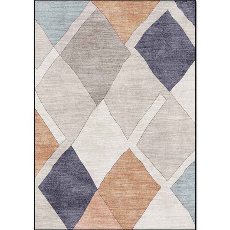 BowLift | Resourceful Living Room Carpet in Ivory Diamond Print Carpet Polyester Machine Washable Anti-Slip Area Rug