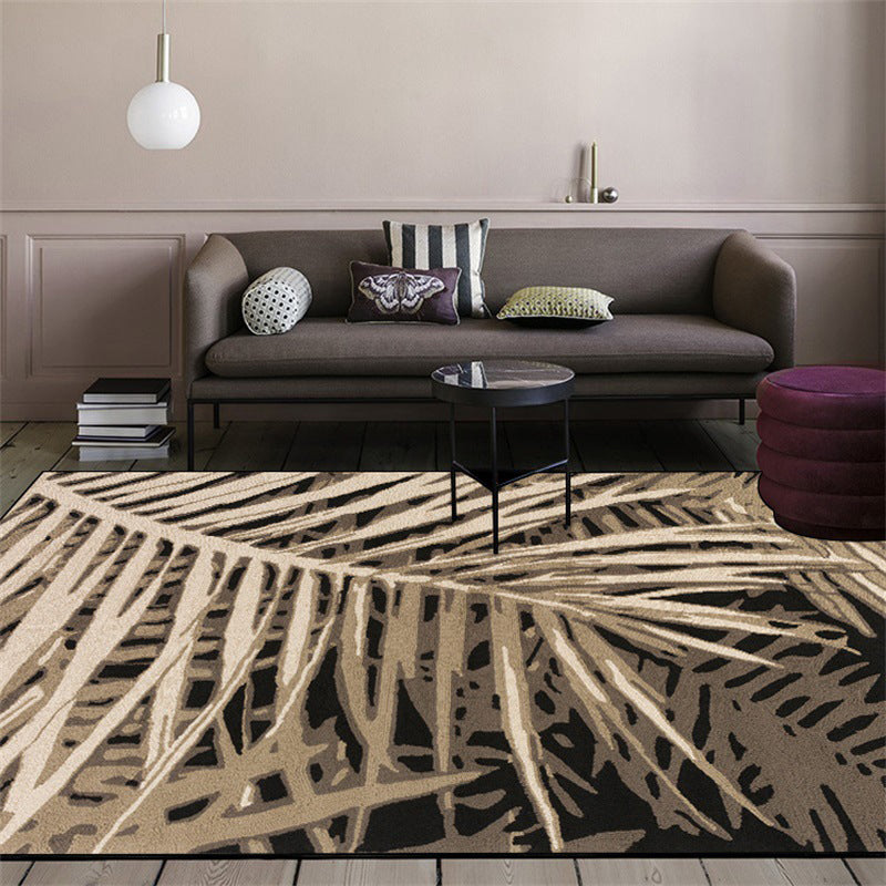 BowLift | Unique Leaf Pattern Carpet Brown Tropical Carpet Polyester Washable Non-Slip Back Rug for Living Room
