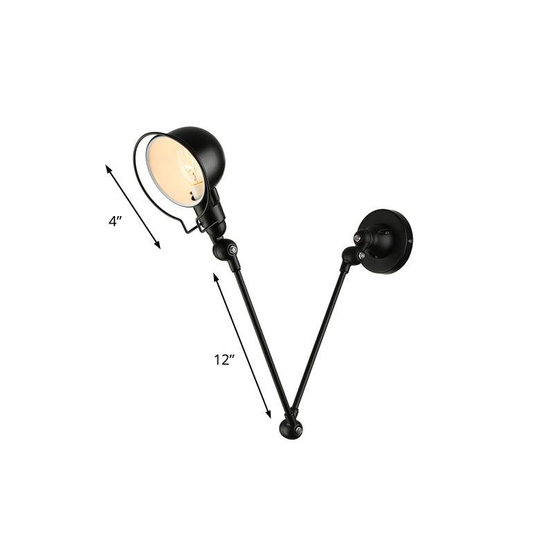 BowLift | Black/White Swing Arm Wall Light with Bowl Shade Industrial Metal 1 Head Hallway Wall Lamp