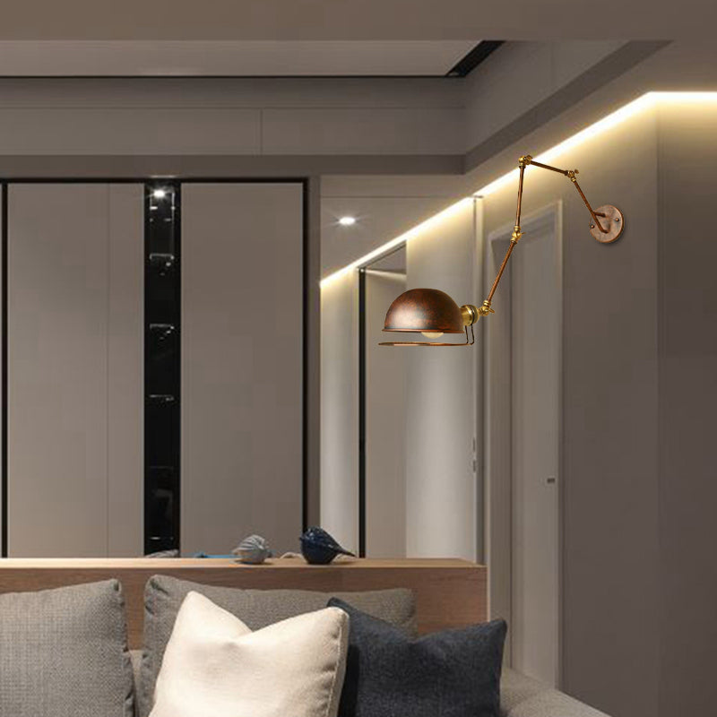 BowLift | Bowl Shade Iron Wall Lamp with Swivel Arm Antique Style 1 Head Study Wall Light Fixture in Rust