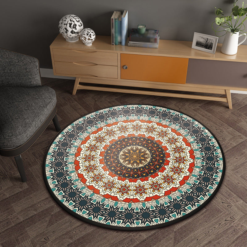 BowLift | Green Bedroom Carpet Moroccan Flower Circle Pattern Carpet Polyester Pet-Friendly Non-Slip Washable Carpet