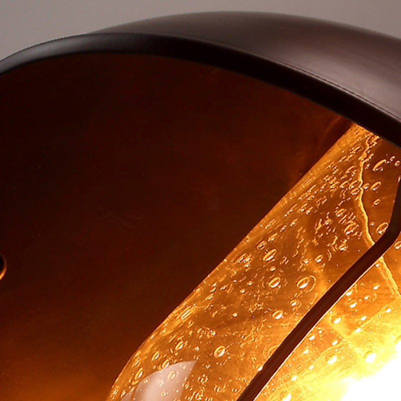 BowLift | Farmhouse Dome Wall Lamp 1 Light Metal Wall Lighting with Cage and Sawed Glass Shade in Black