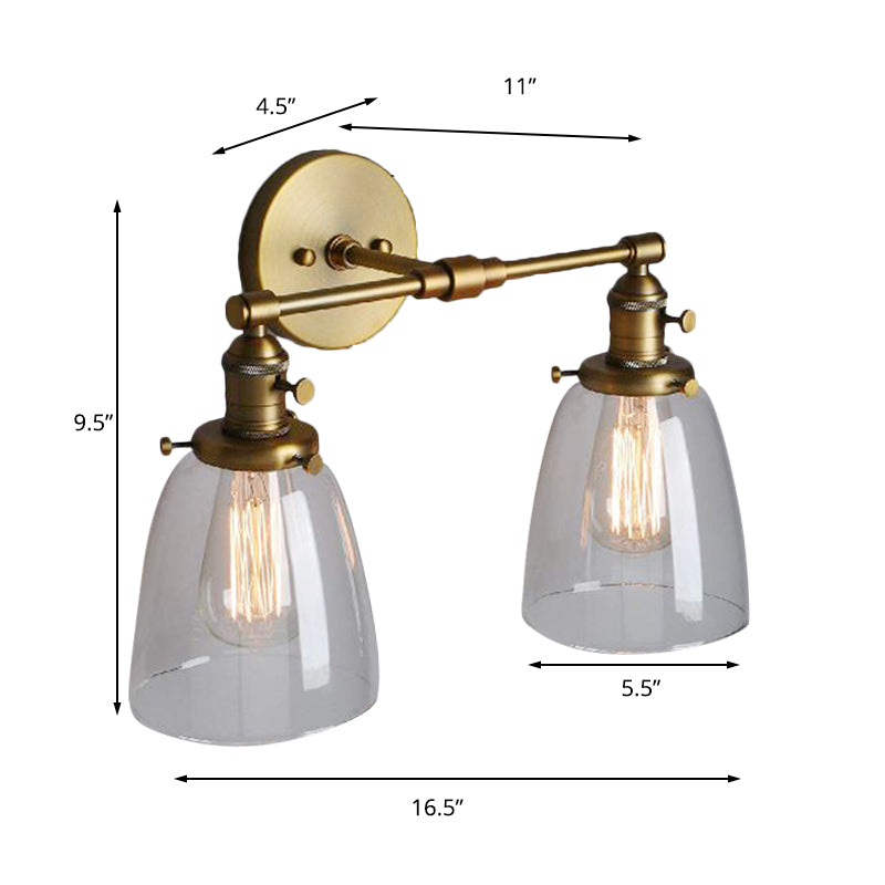 BowLift | Clear Glass Brass Wall Light Conical 2-Light Industrial Wall Lamp Light for Foyer