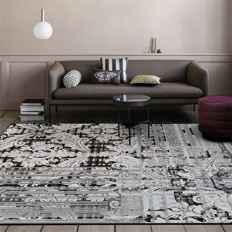 BowLift | Shabby Chic Paisley Pattern Carpet Gray Polyester Carpet Machine Washable Non-Slip Back Carpet for Living Room
