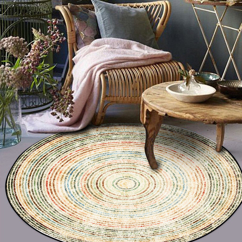BowLift | Yellow Rustic Carpet Polyester Concentric Circles Pattern Carpet Washable Non-Slip Background Area Rug for Living Room