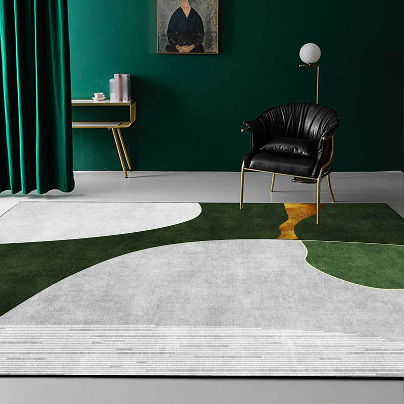 BowLift | Green and Gray Bedroom Carpet Novelty Color Block Stripe Pattern Area Rug Polyester Stain Resistant Rug