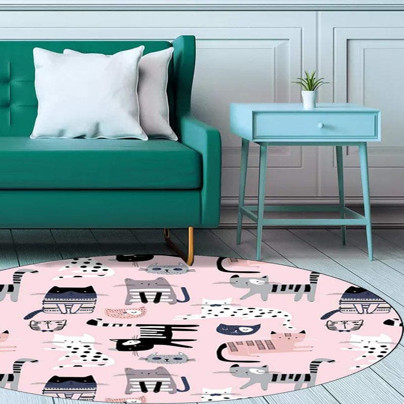 BowLift | Pink Children's Room Carpet Children Animal Cat Pattern Rug Polyester Non-Slip Washable Carpet