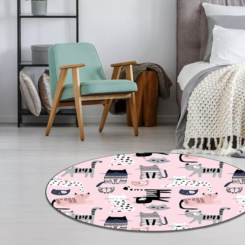 BowLift | Pink Children's Room Carpet Children Animal Cat Pattern Rug Polyester Non-Slip Washable Carpet