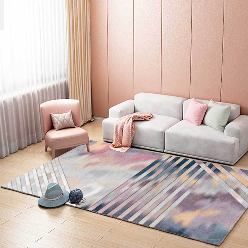 BowLift | Pink Bedroom Rug Novelty Geometric Stripe Pattern Area Rug Polyester Pet Friendly Non-Slip Rug