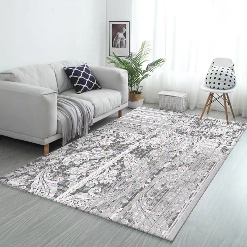 BowLift | Classic Paisley Pattern Rug Gray Vintage Rug Polyester Washable Non-Slip Back Rug for Bedroom