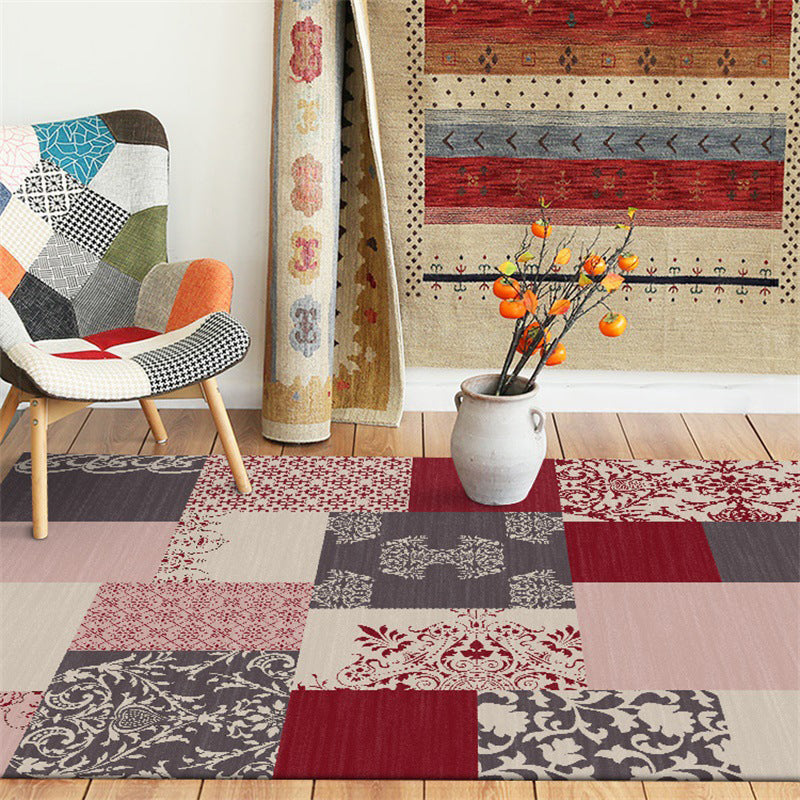 BowLift | Shabby Chic Paisley Pattern Rug Pink and Red Polyester Rug Machine Washable Non-Slip Back Area Rug for Living Room