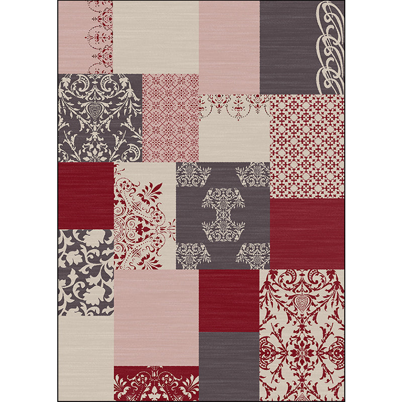 BowLift | Shabby Chic Paisley Pattern Rug Pink and Red Polyester Rug Machine Washable Non-Slip Back Area Rug for Living Room