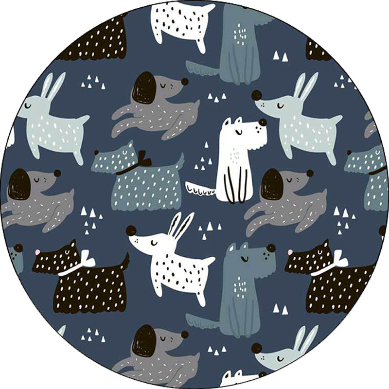 BowLift | Casual Kids Carpet in Blue Animal Rabbit Dog Pattern Carpet Polyester Stain Resistant Washable Carpet for the Children's Room