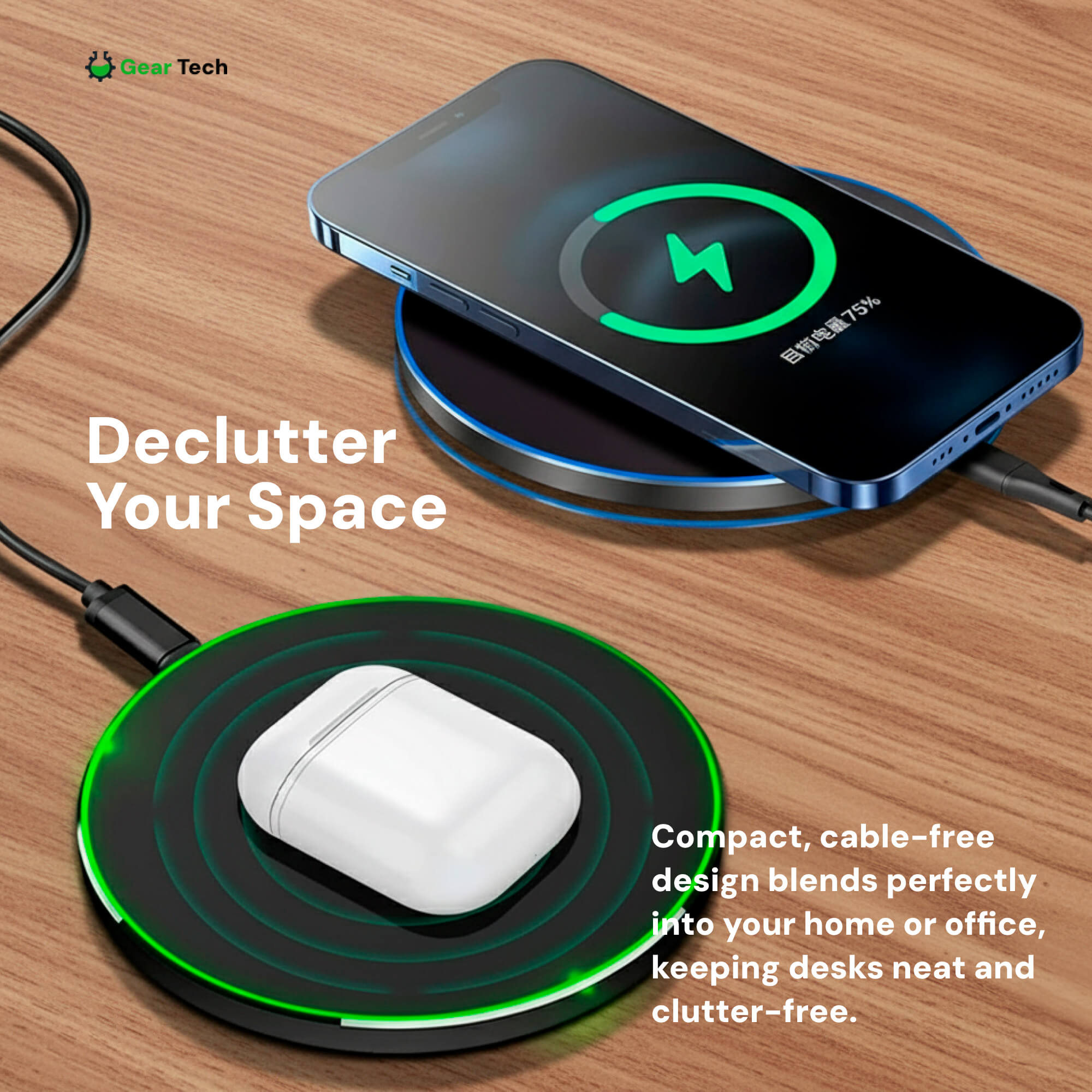 BowLift | 15W Wireless Charging Pad for iPhone & Android – Fast Wireless Charger Base with Sleek Design for Home & Office | Apple & Samsung Compatible