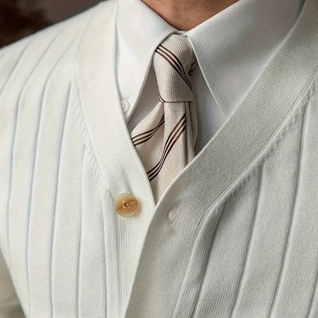 Pleated Cardigan with Brass Button Detail