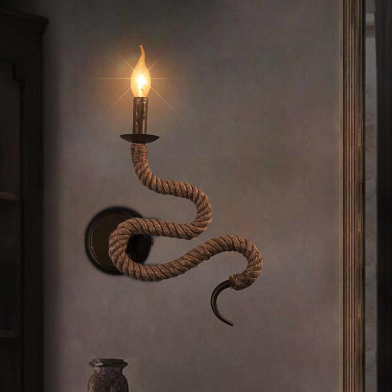 BowLift | Candle Holder Ropestone Wall Lamp with Curved Design Vintage 1 Light Bedroom Wall Mounted Lamp in Bronze