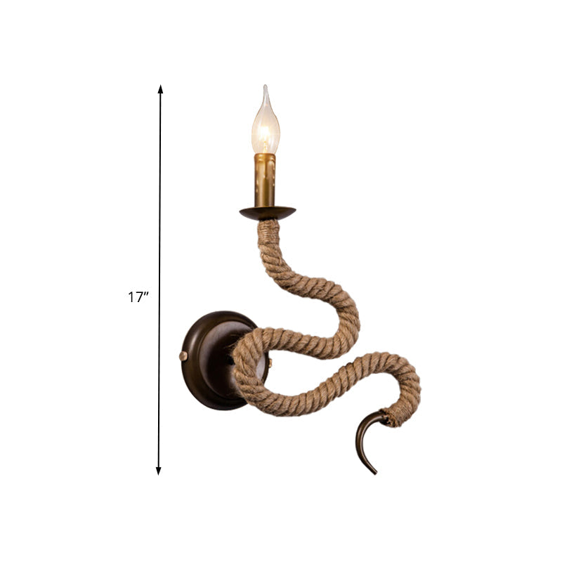 BowLift | Candle Holder Ropestone Wall Lamp with Curved Design Vintage 1 Light Bedroom Wall Mounted Lamp in Bronze