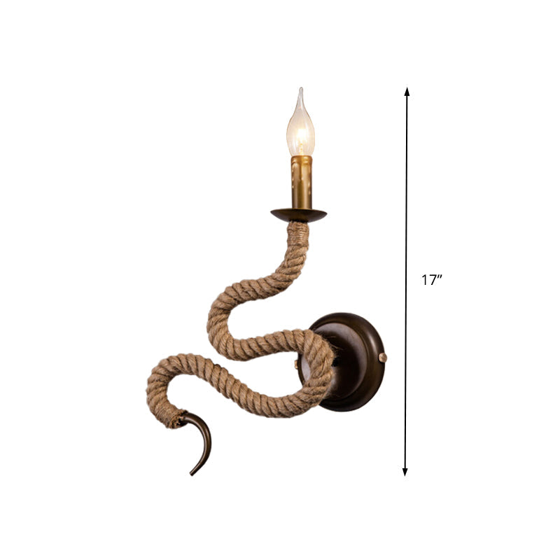 BowLift | Candle Holder Ropestone Wall Lamp with Curved Design Vintage 1 Light Bedroom Wall Mounted Lamp in Bronze