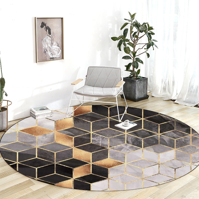 BowLift | Black and Gray Modern Rug Polyester Geometric Print Rug Washable Non-Slip Back Rug for Living Room