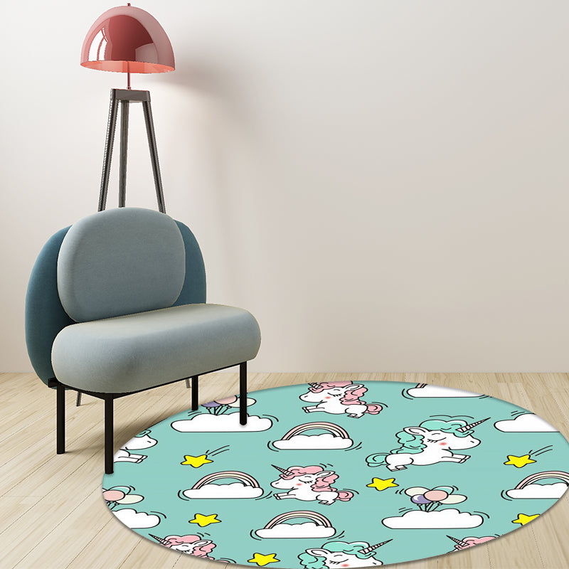 BowLift | Pink and Blue Kids Mat Polyester Unicorn and Rainbow Print Mat Washable Non-slip Back Carpet for Children's Room