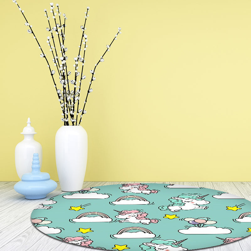 BowLift | Pink and Blue Kids Mat Polyester Unicorn and Rainbow Print Mat Washable Non-slip Back Carpet for Children's Room