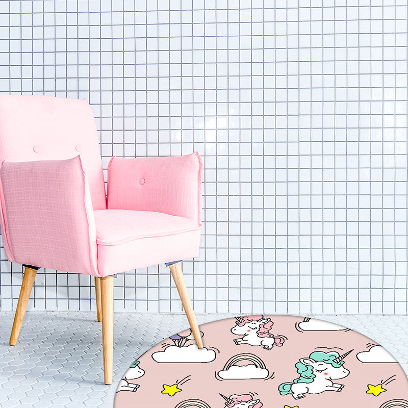 BowLift | Pink and Blue Kids Mat Polyester Unicorn and Rainbow Print Mat Washable Non-slip Back Carpet for Children's Room