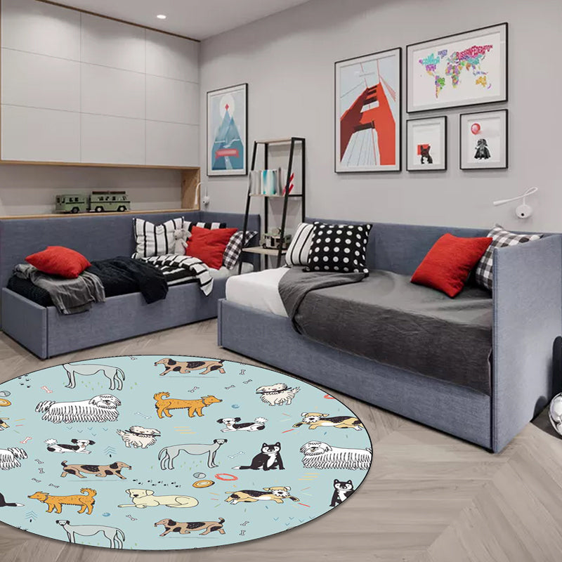BowLift | Unique Children Rug in Green Animals Dog Bone Print Pattern Rug Polyester Machine Washable Carpet for Children's Room