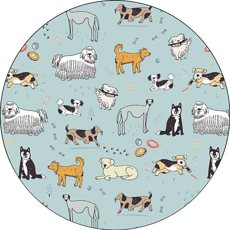 BowLift | Unique Children Rug in Green Animals Dog Bone Print Pattern Rug Polyester Machine Washable Carpet for Children's Room