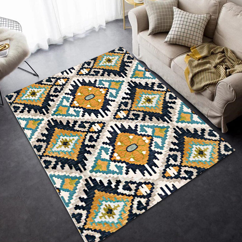 BowLift | Yellow and black Persian carpet polyester checked pattern washable carpet non-slip backing carpet for living room