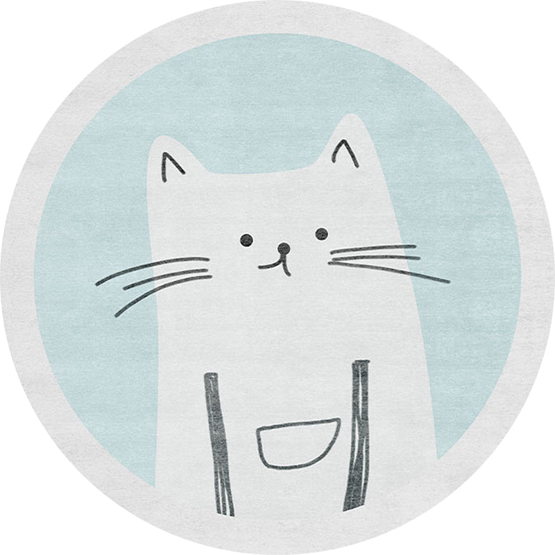 BowLift | Children's mats with cat pattern Light Blue Polyester rug Washable Non-slip mat Rug for living room decoration