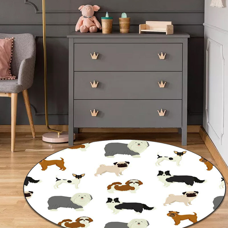 BowLift | Beautiful children's rug in white with animal dog pattern Rug Polyester Washable Stain-resistant rug for the children's room