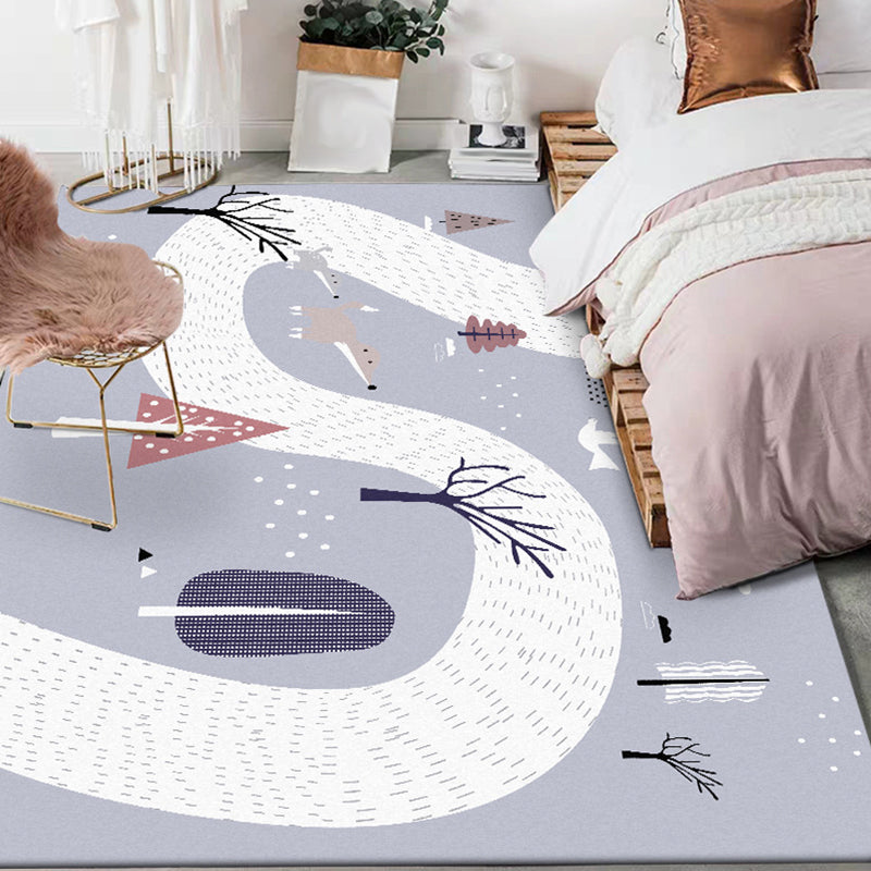 BowLift | Children's Room Rug in Gray Cars & Roads Fox Tree Print Rug Polyester Stain-Resistant Area Rug
