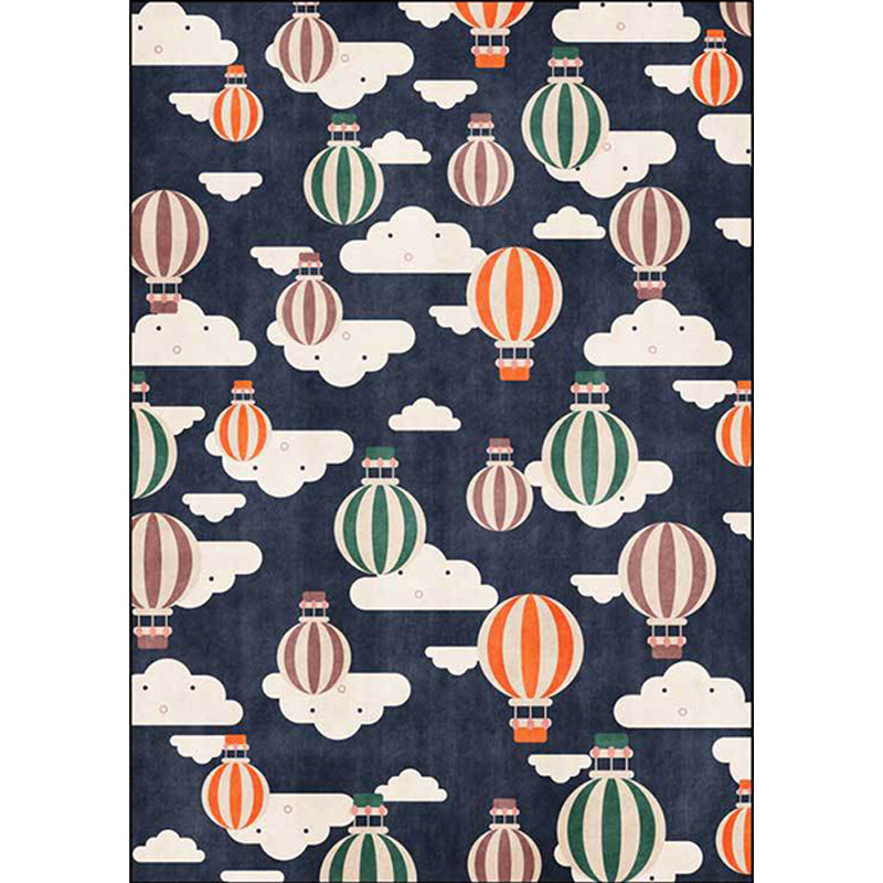 BowLift | Blue Children's Room Rug Children's Fairy Tale Hot Air Balloon Cloud Pattern Rug Polyester Machine Washable Rug