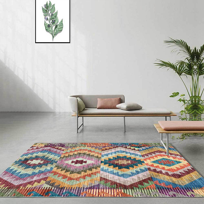 BowLift | Yellow Multicolored Tribal Carpet Polyester Geometric Pattern Rug Washable Non-Slip Rug for Living Room