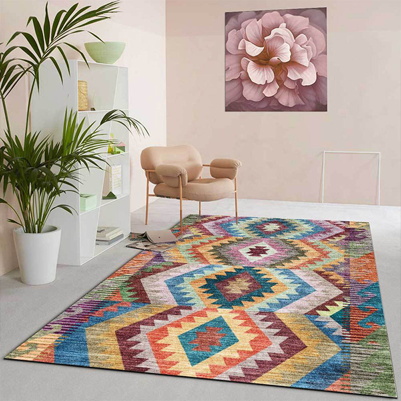 BowLift | Yellow Multicolored Tribal Carpet Polyester Geometric Pattern Rug Washable Non-Slip Rug for Living Room