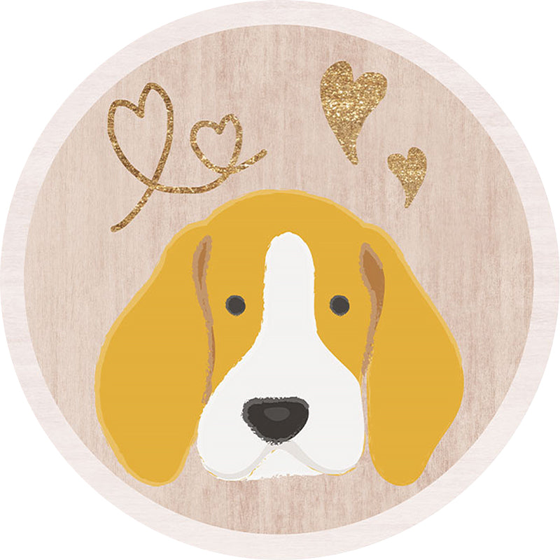 BowLift | Yellow Children's Floor Rug Polyester Dog and Heart Print Washable Non-Slip Back Carpet for Children's Room
