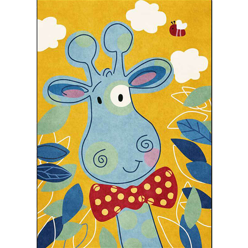BowLift | Children's Bedroom Rug in Blue and Yellow Animal Giraffe Cloud Leaf Print Rug Polyester Washable Rug