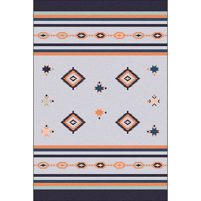 BowLift | Black and gray tribal rug polyester geometric and striped pattern washable rug non-slip backing rug for living room