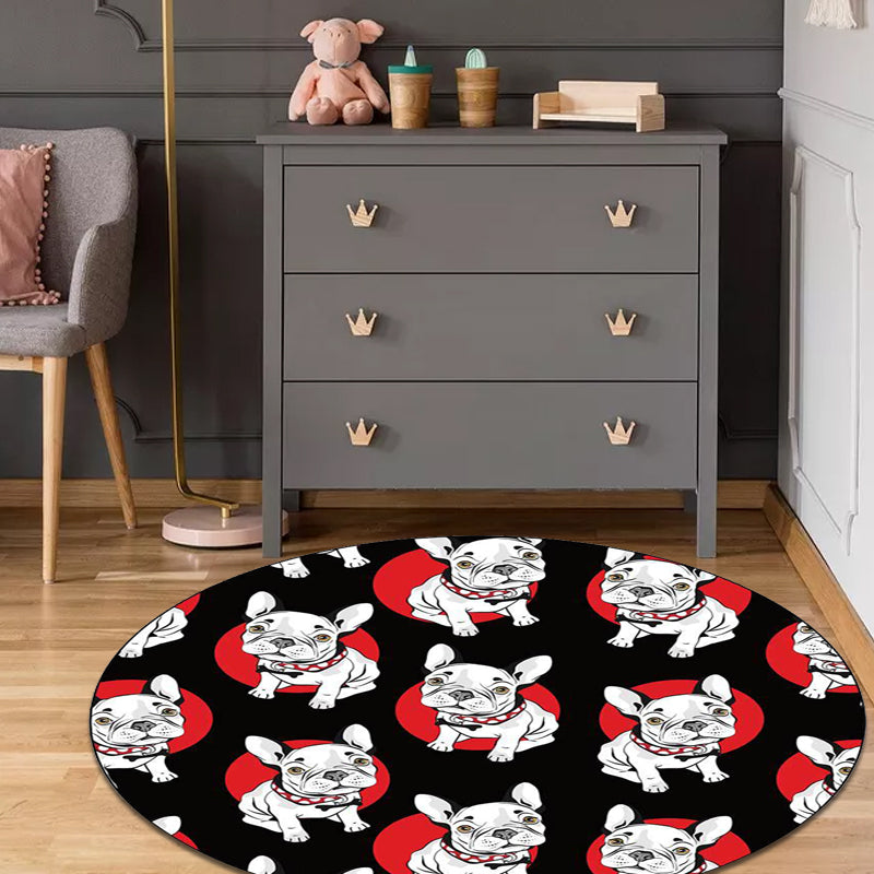 BowLift | Black Children's Room Carpet Children Animals Dog Pattern Rug Polyester Non-Slip Backing Rug