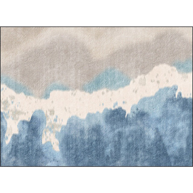 BowLift | Brown and Blue Oriental Rug Polyester Ink Wash Painting Pattern Rug Washable Non-Slip Back Carpet for Bedroom