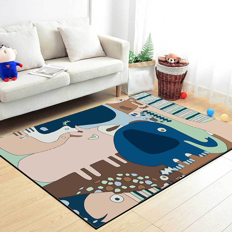 BowLift | Colorful Back for Children | Children Animals Elephant Giraffe Striped Pattern Rug Polyester Washable Carpet