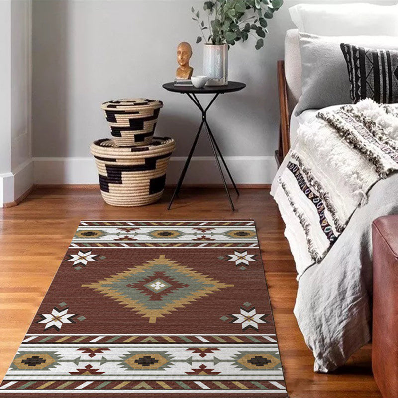 BowLift | Americana Tribal geometric print carpet brown polyester carpet machine washable non-slip carpet for living room