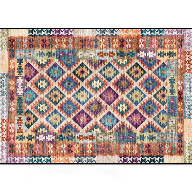 BowLift | Yellow Persian Carpet Polyester Geometric and Check Pattern Carpet Washable Non-Slip Backing for Living Room