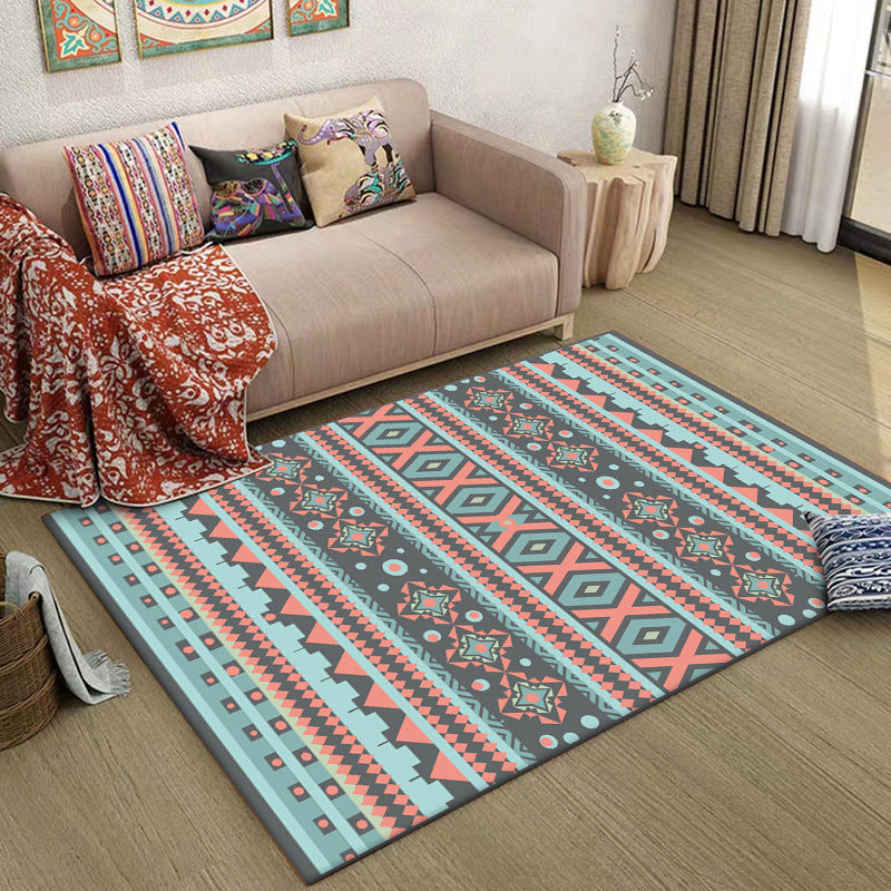 BowLift | Z southwest tribal striped print rug blue and green polyester rug machine washable non-slip living room rug for living room