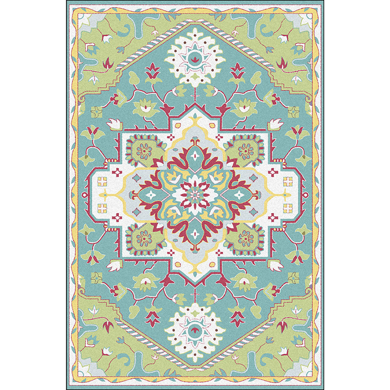 BowLift | Pink and Blue Mediterranean Carpet Polyester Medallion Pattern Carpet Washable Non-Slip Backing Carpet for Living Room