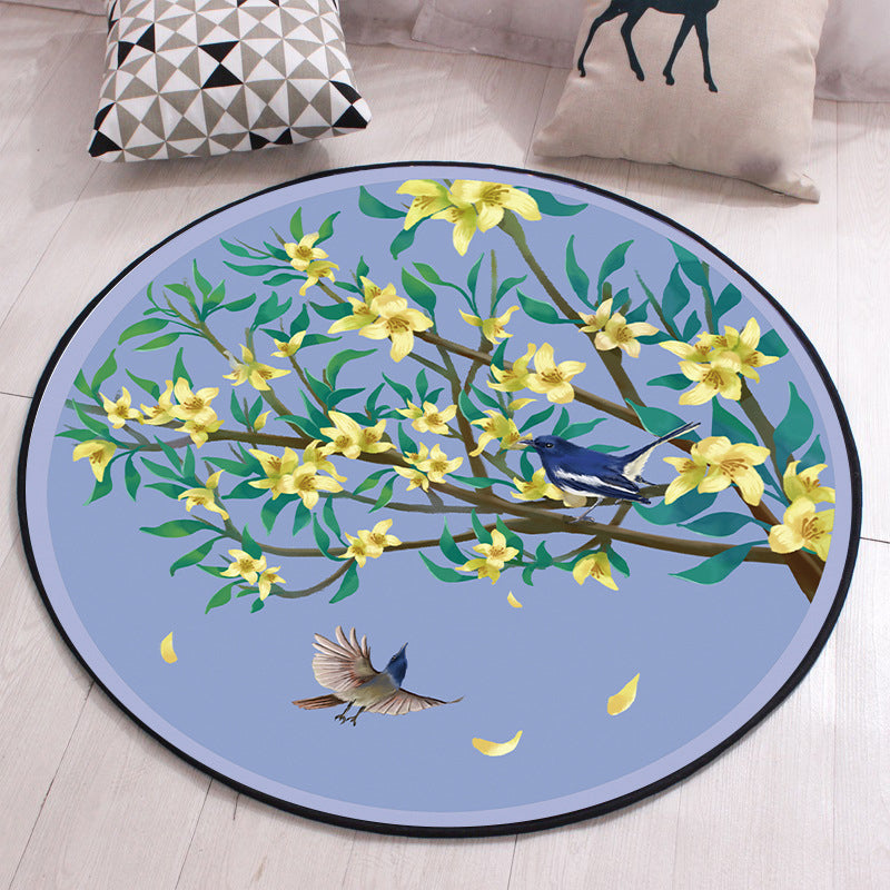 BowLift | Unique Flower Pattern Carpet with Bird and Leaf Purple and Yellow Oriental Carpet Polyester Washable Non-Slip Back Area Rug for Bedroom