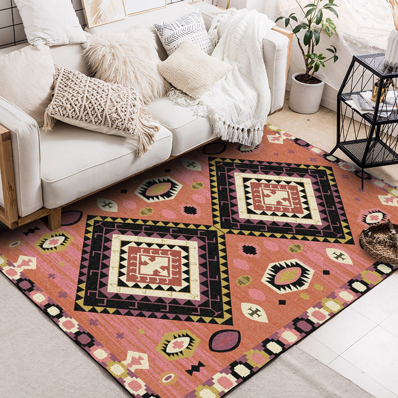 BowLift | Brown Tribal Carpet Polyester Geometric Pattern Carpet Washable Non-Slip Back Carpet for the Living Room